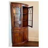 DR - Vintage Curved Corner Curio Cabinet with Glass Doors - Wood Veneer