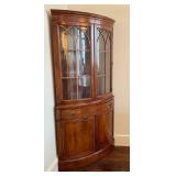 DR - Vintage Curved Corner Curio Cabinet with Glass Doors - Wood Veneer