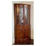 DR - Vintage Curved Corner Curio Cabinet with Glass Doors - Wood Veneer