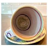 Amy Sabrina Ceramic Mug With Fish Motif, Signed 1998 - Includes Saucer (Dia 3.75 in)