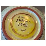 Amy Sabrina Ceramic Mug With Fish Motif, Signed 1998 - Includes Saucer (Dia 3.75 in)