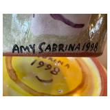 Amy Sabrina Ceramic Mug With Fish Motif, Signed 1998 - Includes Saucer (Dia 3.75 in)