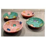 KP - V. Wood Four Ceramic Bowls, Handcrafted, Signed