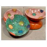 KP - V. Wood Four Ceramic Bowls, Handcrafted, Signed