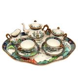Vintage Crown Staffordshire Chinese Willow Miniature Tea Set on Tray