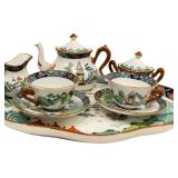 Vintage Crown Staffordshire Chinese Willow Miniature Tea Set on Tray