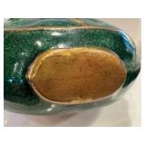 Asian Enamel Snuff Bottle - Green Body with Blue Panel & Gold Animal, 3 in tall