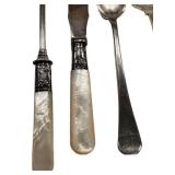 Vintage Mother-of-Pearl Silverware Set - 4-Piece with Sterling Bands (Monograms B and W)