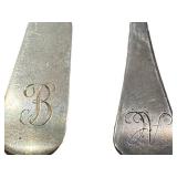 Vintage Mother-of-Pearl Silverware Set - 4-Piece with Sterling Bands (Monograms B and W)