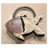 KP - Metal Fish Sculpture Padlock - Working Lock with Skeleton Key