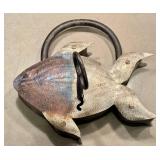 KP - Metal Fish Sculpture Padlock - Working Lock with Skeleton Key