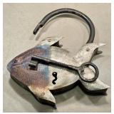 KP - Metal Fish Sculpture Padlock - Working Lock with Skeleton Key