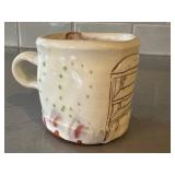 K1 - Handmade Ceramic Mug with Green Dots & Brown Line Art