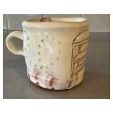 K1 - Handmade Ceramic Mug with Green Dots & Brown Line Art