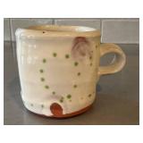K1 - Handmade Ceramic Mug with Green Dots & Brown Line Art