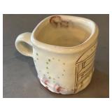 K1 - Handmade Ceramic Mug with Green Dots & Brown Line Art