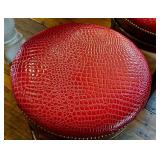 Bar Stools - Red Faux Crocodile Leather, 28 in H, Swivel, Antique Walnut Finish (Set of 3)