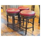 Bar Stools - Red Faux Crocodile Leather, 28 in H, Swivel, Antique Walnut Finish (Set of 3)