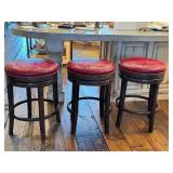 Bar Stools - Red Faux Crocodile Leather, 28 in H, Swivel, Antique Walnut Finish (Set of 3)