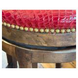 Bar Stools - Red Faux Crocodile Leather, 28 in H, Swivel, Antique Walnut Finish (Set of 3)