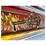 Vintage Maitland Smith Chinoiserie Red Lacquer Secretary Cabinet with Hand-Painted Gold Scenes