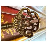 Vintage Maitland Smith Chinoiserie Red Lacquer Secretary Cabinet with Hand-Painted Gold Scenes