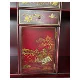 Vintage Maitland Smith Chinoiserie Red Lacquer Secretary Cabinet with Hand-Painted Gold Scenes