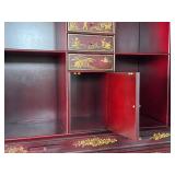 Vintage Maitland Smith Chinoiserie Red Lacquer Secretary Cabinet with Hand-Painted Gold Scenes