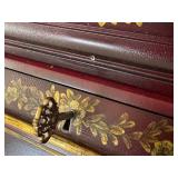 Vintage Maitland Smith Chinoiserie Red Lacquer Secretary Cabinet with Hand-Painted Gold Scenes