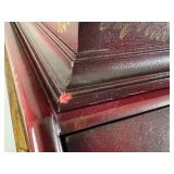 Vintage Maitland Smith Chinoiserie Red Lacquer Secretary Cabinet with Hand-Painted Gold Scenes