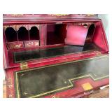 Vintage Maitland Smith Chinoiserie Red Lacquer Secretary Cabinet with Hand-Painted Gold Scenes