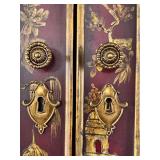 Vintage Maitland Smith Chinoiserie Red Lacquer Secretary Cabinet with Hand-Painted Gold Scenes