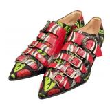 Gucci Floral Brocade Multistrap Buckled Loafers - Red Straps, Eye Insole, Made in Italy