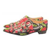 Gucci Floral Brocade Multistrap Buckled Loafers - Red Straps, Eye Insole, Made in Italy