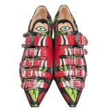 Gucci Floral Brocade Multistrap Buckled Loafers - Red Straps, Eye Insole, Made in Italy