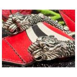 Gucci Floral Brocade Multistrap Buckled Loafers - Red Straps, Eye Insole, Made in Italy