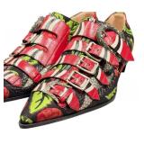 Gucci Floral Brocade Multistrap Buckled Loafers - Red Straps, Eye Insole, Made in Italy