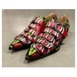 Gucci Floral Brocade Multistrap Buckled Loafers - Red Straps, Eye Insole, Made in Italy