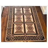 O - Handmade Floral Area Rug 47" x 71" Beige/Brown Border Pattern for Living Rooms