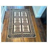 O - Handmade Floral Area Rug 47" x 71" Beige/Brown Border Pattern for Living Rooms
