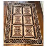 O - Handmade Floral Area Rug 47" x 71" Beige/Brown Border Pattern for Living Rooms