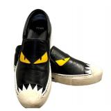 Fendi Monster Slip-On Sneakers - Black Leather, EU 38