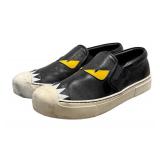 Fendi Monster Slip-On Sneakers - Black Leather, EU 38