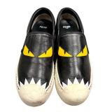 Fendi Monster Slip-On Sneakers - Black Leather, EU 38