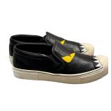Fendi Monster Slip-On Sneakers - Black Leather, EU 38