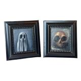 KP - Nicholas Harper Ghost & Skull Paintings - Pair in Black Frames, 4 x 4.5 in