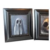 KP - Nicholas Harper Ghost & Skull Paintings - Pair in Black Frames, 4 x 4.5 in