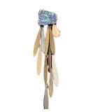 LW Signed 6-Inch Fringe Brooch - Blue-Green Stone with Purple Druzy & Pink Teardrop
