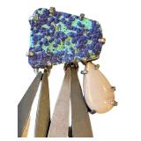 LW Signed 6-Inch Fringe Brooch - Blue-Green Stone with Purple Druzy & Pink Teardrop