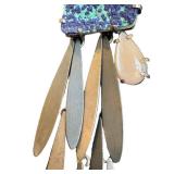 LW Signed 6-Inch Fringe Brooch - Blue-Green Stone with Purple Druzy & Pink Teardrop